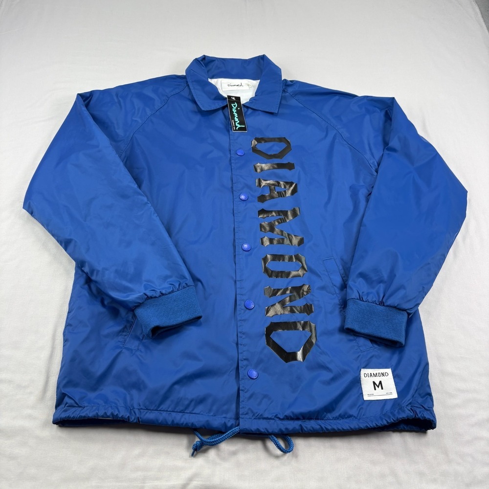 Diamond Supply Co Jacket Mens Medium Blue Bomber Snap Up Skater NEW‎